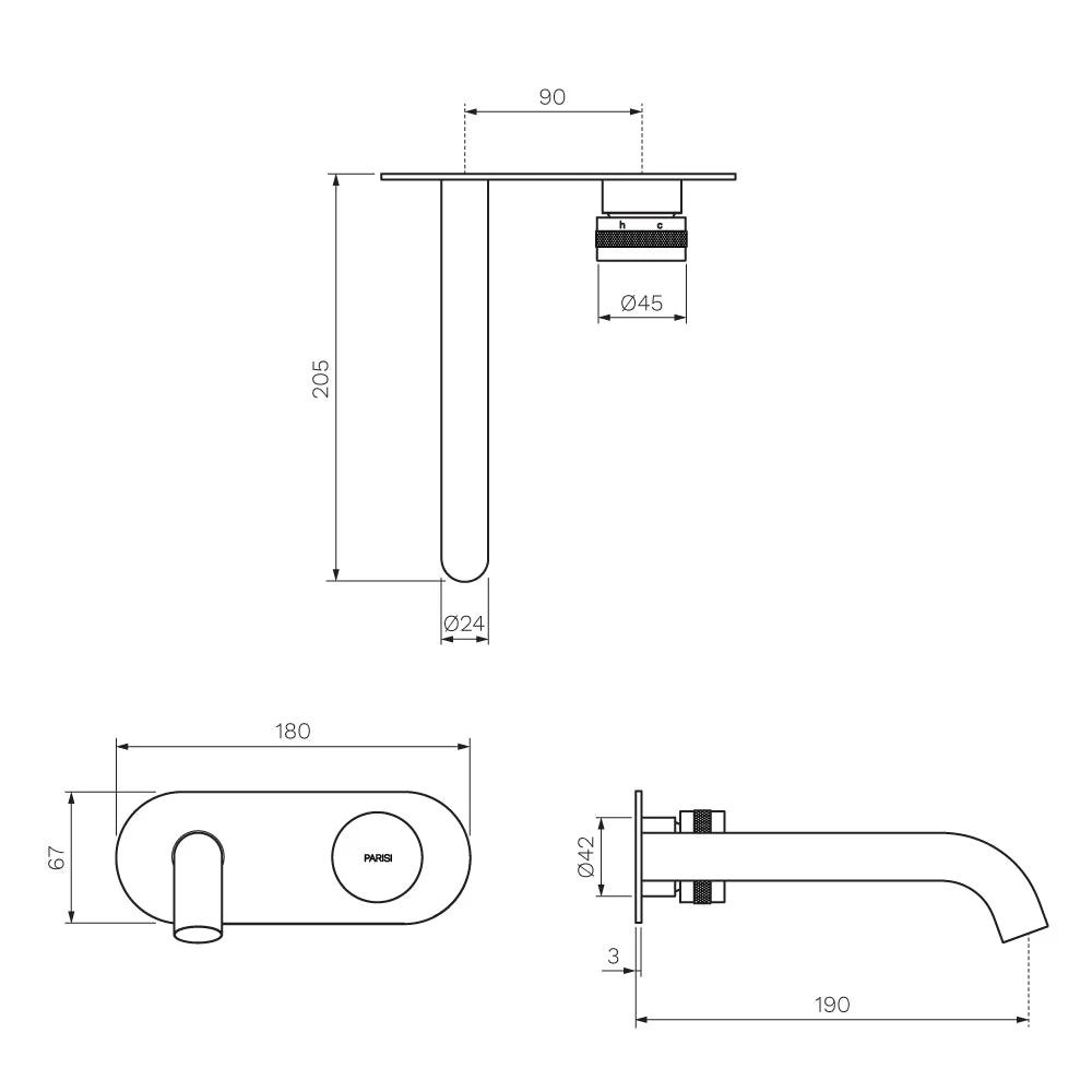 Parisi Todo II Wall Mixer with 190mm Curved Spout on Elliptical Plate - Fucile - Image 2