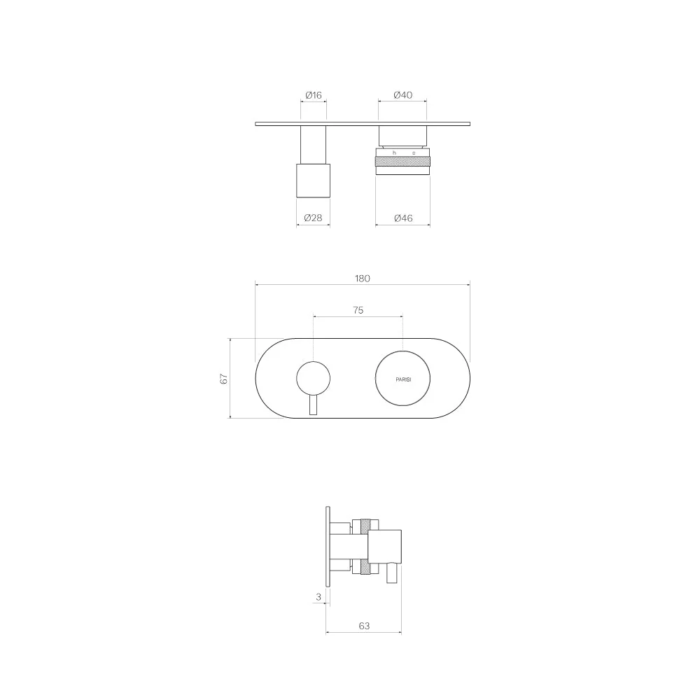 Parisi Todo II Wall Mixer with 2-Way Diverter - Fucile - Image 2