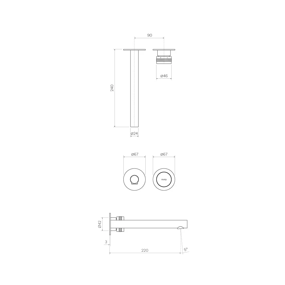 Parisi Todo II Wall Mixer with 220mm Spout (Individual Flanges) - Matt Bronze - Image 2