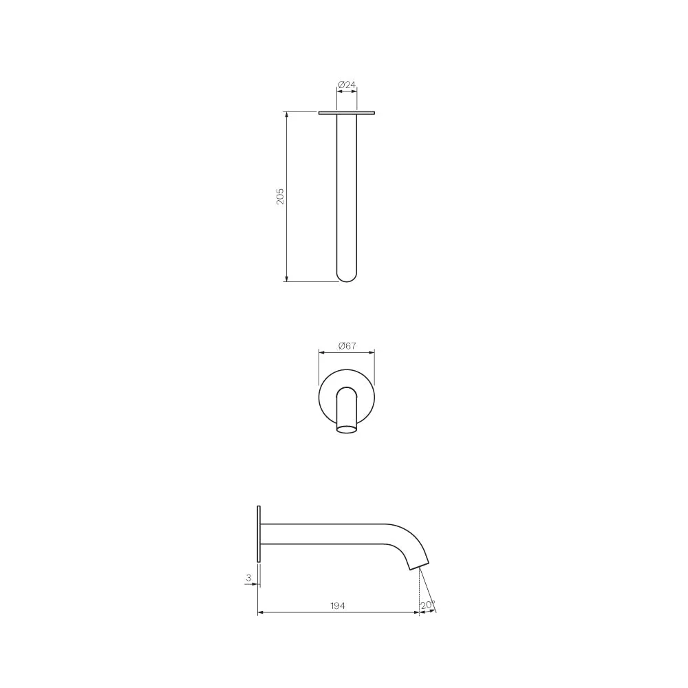 Parisi Tondo II Wall Bath Spout 190mm Curved - Matt Bronze - Image 2