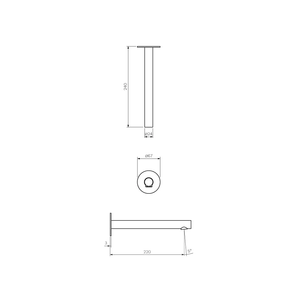 Parisi Tondo II Wall Bath Spout 220mm - Matt Black - Image 2