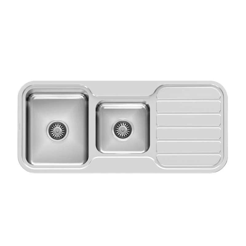 Phoenix 1000 Series 1 and 3/4 Left Hand Bowl Kitchen Sink with Drainer - Stainless Steel