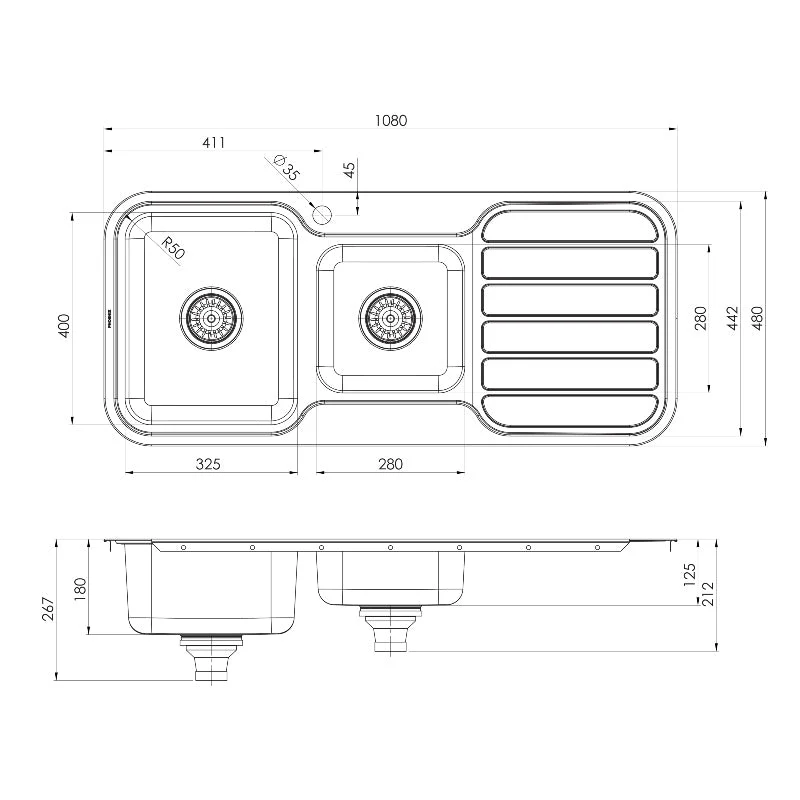 Phoenix 1000 Series 1 and 3/4 Left Hand Bowl Kitchen Sink with Drainer - Stainless Steel - Image 3