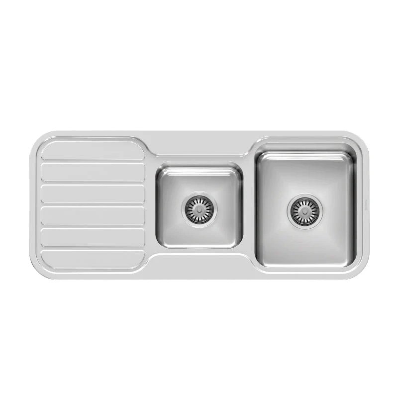 Phoenix 1000 Series 1 and 3/4 Right Hand Bowl Kitchen Sink with Drainer - Stainless Steel