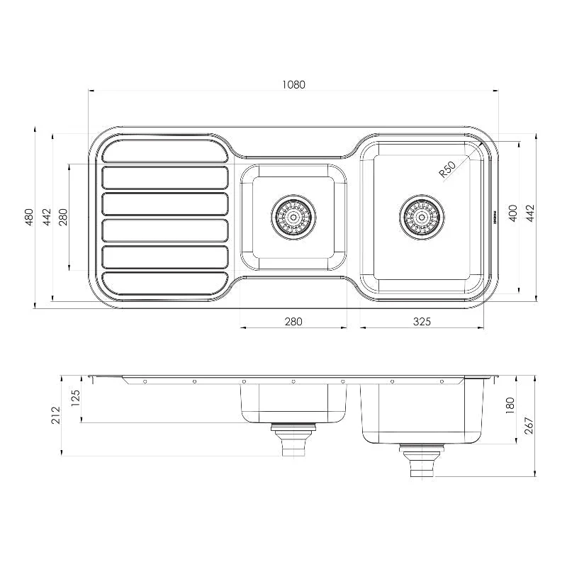 Phoenix 1000 Series 1 and 3/4 Right Hand Bowl Kitchen Sink with Drainer - Stainless Steel - Image 3