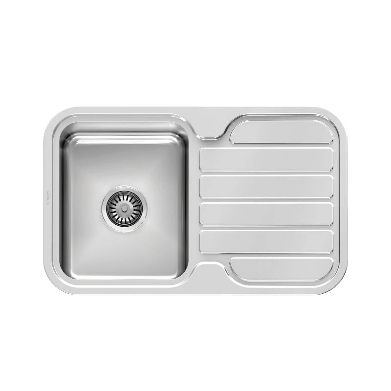 Phoenix 1000 Series Single Left Hand Bowl Kitchen Sink with Drainer - Stainless Steel