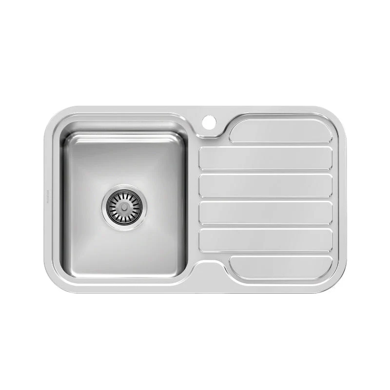 Phoenix 1000 Series Single Left Hand Bowl Kitchen Sink with Drainer - Stainless Steel - Image 2