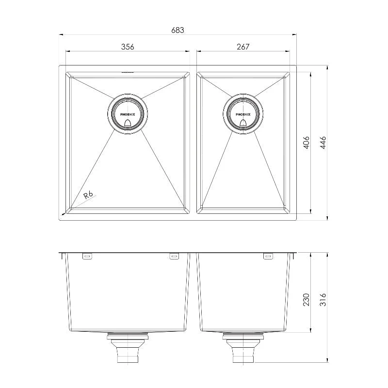 Phoenix 4000 Series 1 and 3/4 Left Hand Bowl Kitchen Sink - Stainless Steel - Image 2