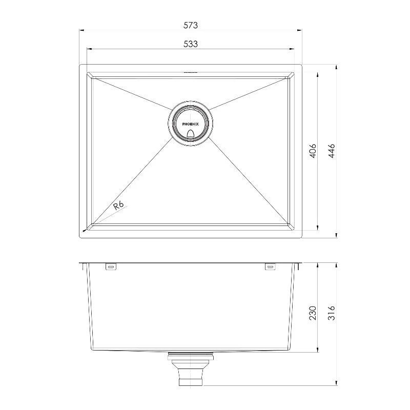 Phoenix 4000 Series Large Single Bowl Kitchen Sink - Stainless Steel - Image 2