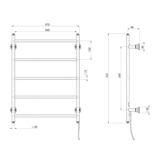 Phoenix Cromford Heated Towel Ladder 550mm - Chrome - Image 2