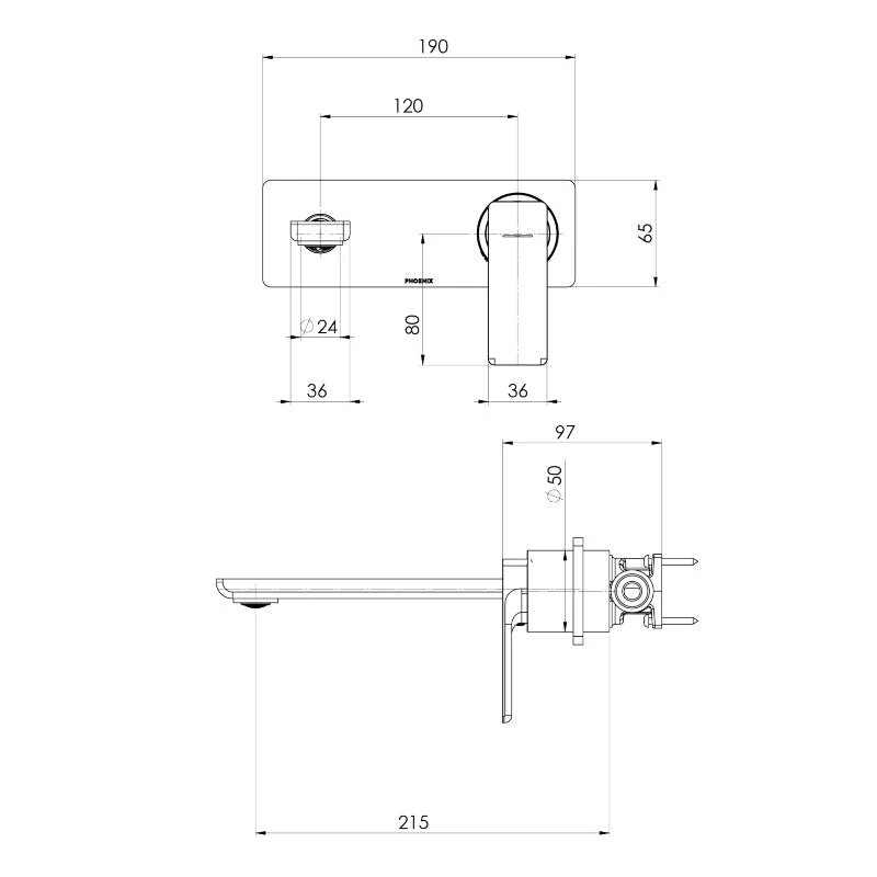 Phoenix Gloss MKII SwitchMix Wall Basin / Bath Mixer Set 200mm - Brushed Gold - Image 2