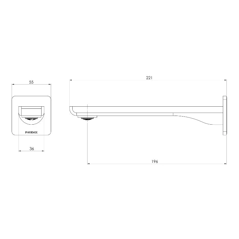 Phoenix Gloss MKII Wall Basin / Bath Outlet 200mm - Brushed Gold - Image 2