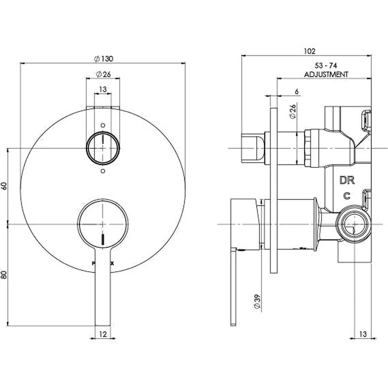 Phoenix Lexi MKII Wall Shower / Bath Diverter Mixer - Black Matte - Image 2