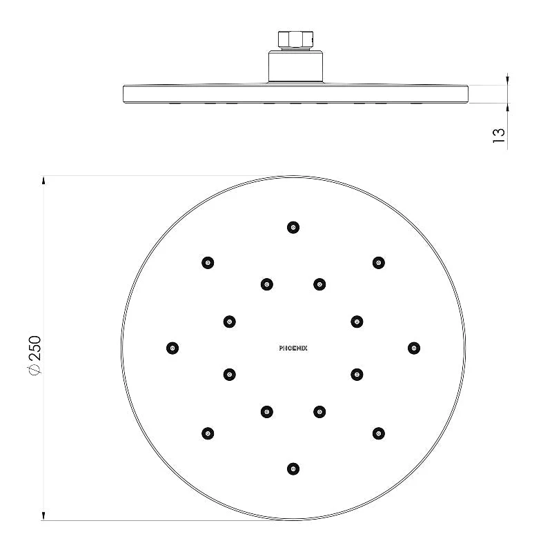 Phoenix LuxeXP Shower Rose / Shower Head 250mm Round - Chrome - Image 2