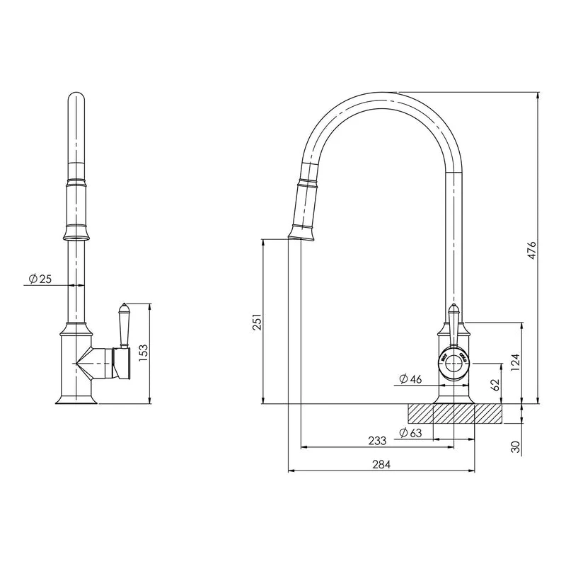 Phoenix Nostalgia Pull Out Kitchen Sink Mixer Tap - Brushed Nickel - Image 2