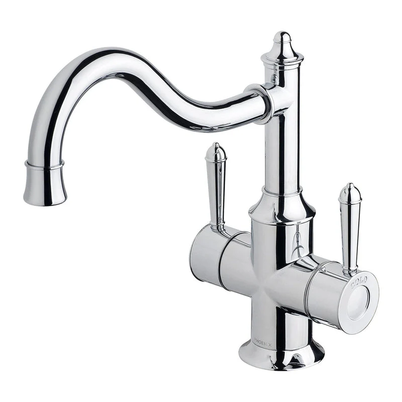 Phoenix Nostalgia Twin Handle Sink Mixer Tap 220mm Shepherds Crook - Chrome