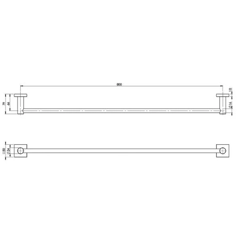 Phoenix Radii Single Towel Rail 800mm Square Plate - Brushed Nickel - Image 2