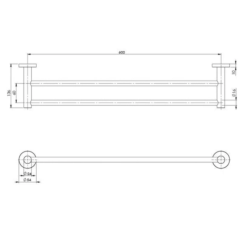 Phoenix Radii SS 316 Double Towel Rail 600mm Round Plate - Stainless Steel - Image 2