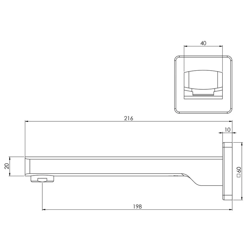 Phoenix Teva Wall Bath Outlet 200mm - Brushed Nickel - Image 2