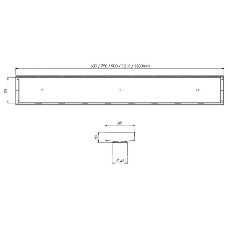 Phoenix V Channel 75mm Tile Insert Drain 45mm Outlet - Black Matte - Image 2