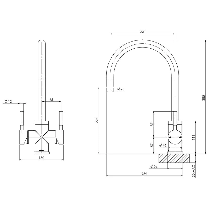 Phoenix Vivid Filtered Sink Mixer 220mm Gooseneck - Chrome - Image 2