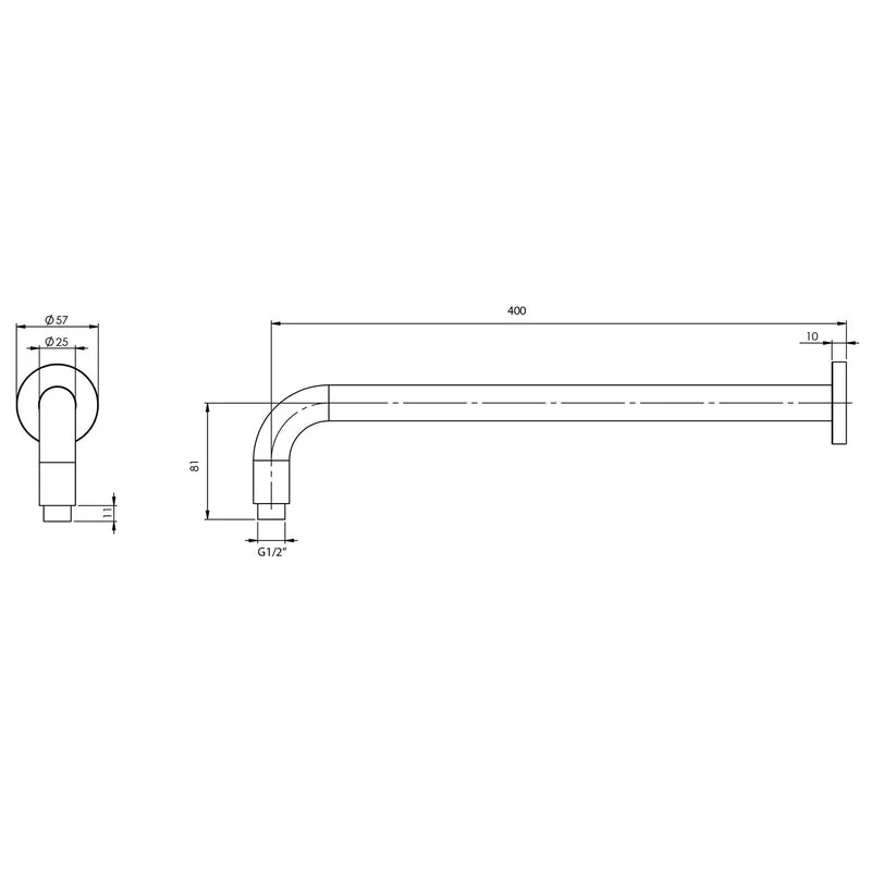 Phoenix Vivid Shower Arm 400mm Round - Brushed Nickel - Image 2
