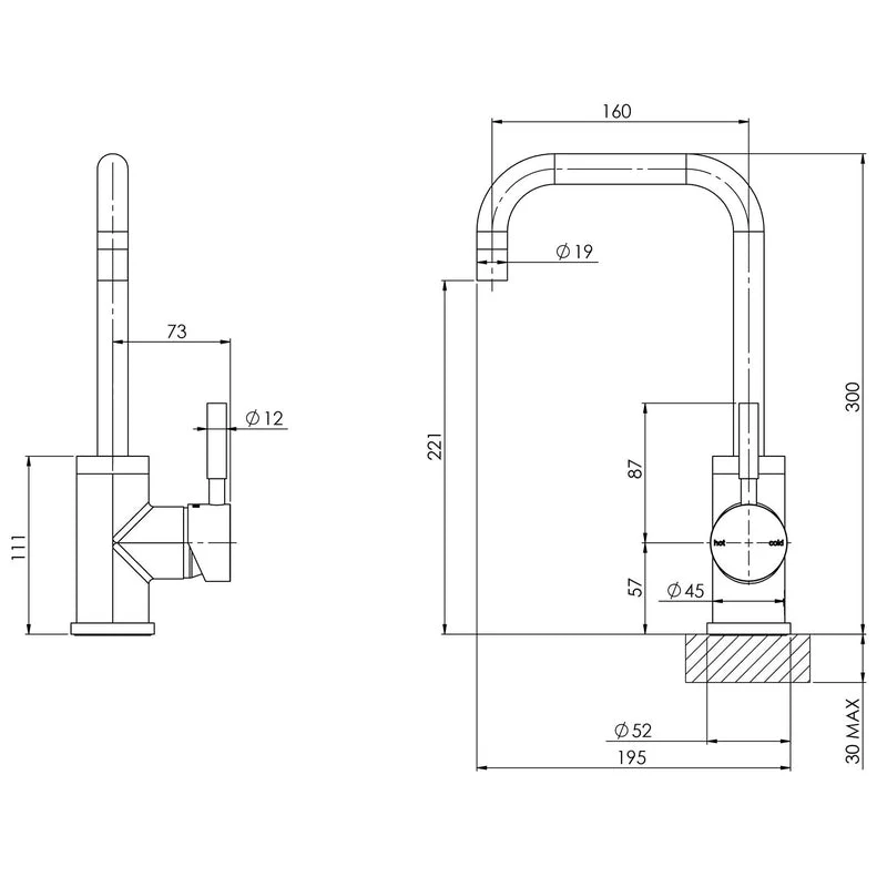 Phoenix Vivid Sink Mixer 160mm Squareline - Chrome - Image 2