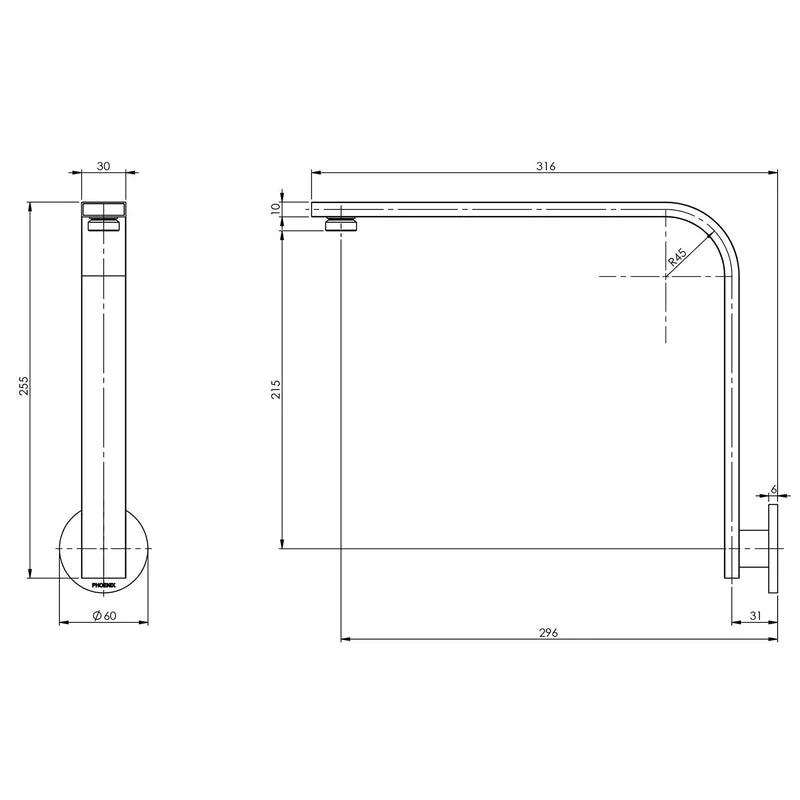 Phoenix Vivid Slimline High-Rise Shower Arm Round Plate - Brushed Nickel - Image 2