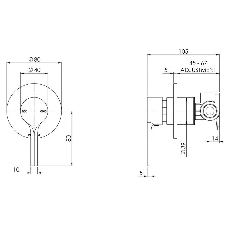 Phoenix Vivid Slimline Oval SwitchMix Shower / Wall Mixer - Image 2