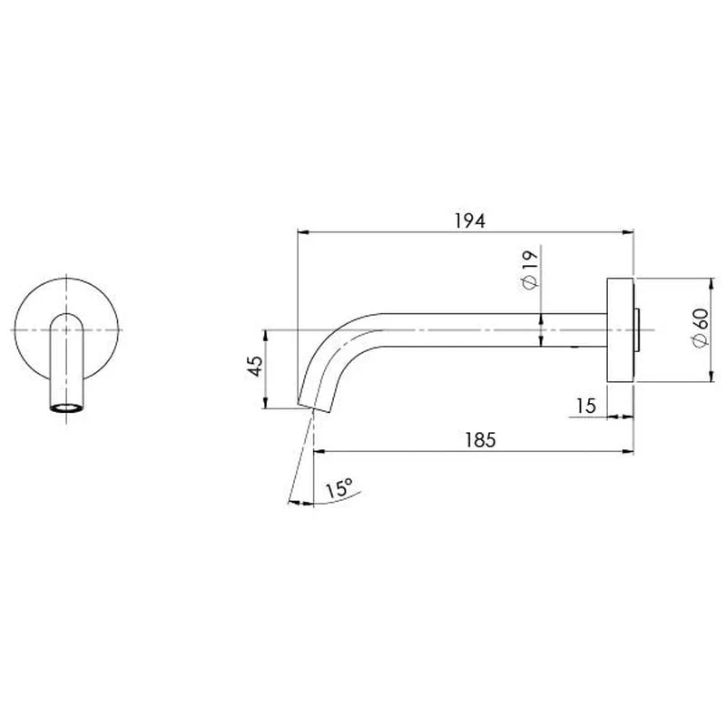 Phoenix Vivid Slimline Plus Wall Basin / Bath Outlet 180mm - Brushed Nickel - Image 2