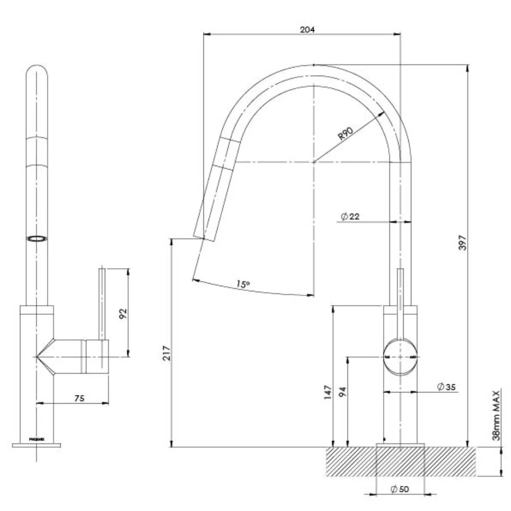 Phoenix Vivid Slimline Pull Out Kitchen Sink Mixer Tap - Black Matte - Image 2