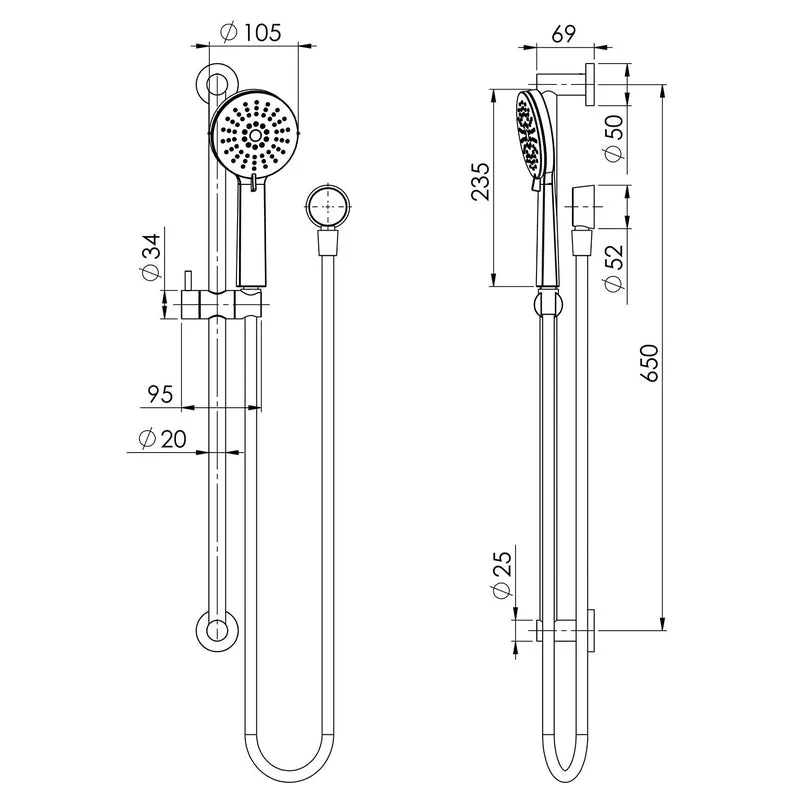 Phoenix Vivid Slimline Rail Shower - Brushed Nickel - Image 2