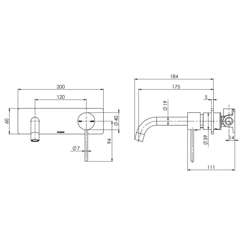 Phoenix Vivid Slimline Wall Basin Mixer Set 180mm Curved - Brushed Gold - Image 2