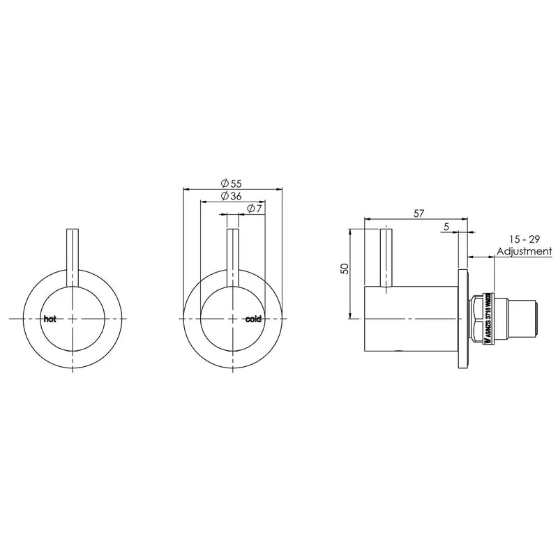 Phoenix Vivid Slimline Wall Top Assemblies 15mm Extended Spindles - Black Matte - Image 2