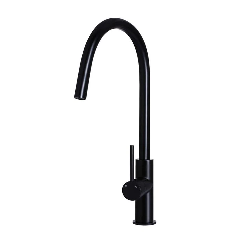 Meir Round Piccola Pull Out Kitchen Sink Mixer Tap - Black Matte