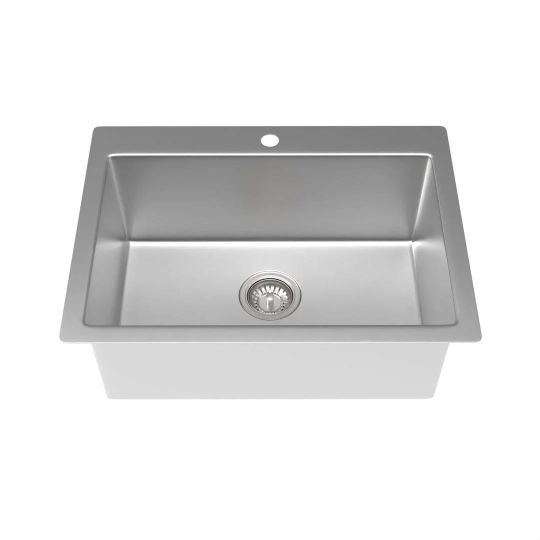 Linsol Quadra 635mm Single Bowl Sink with Tap Landing - Brushed Stainless