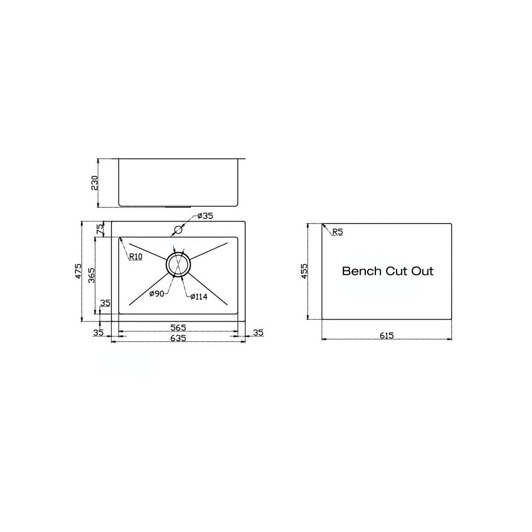 Linsol Quadra 635mm Single Bowl Sink with Tap Landing - Brushed Stainless - Image 4