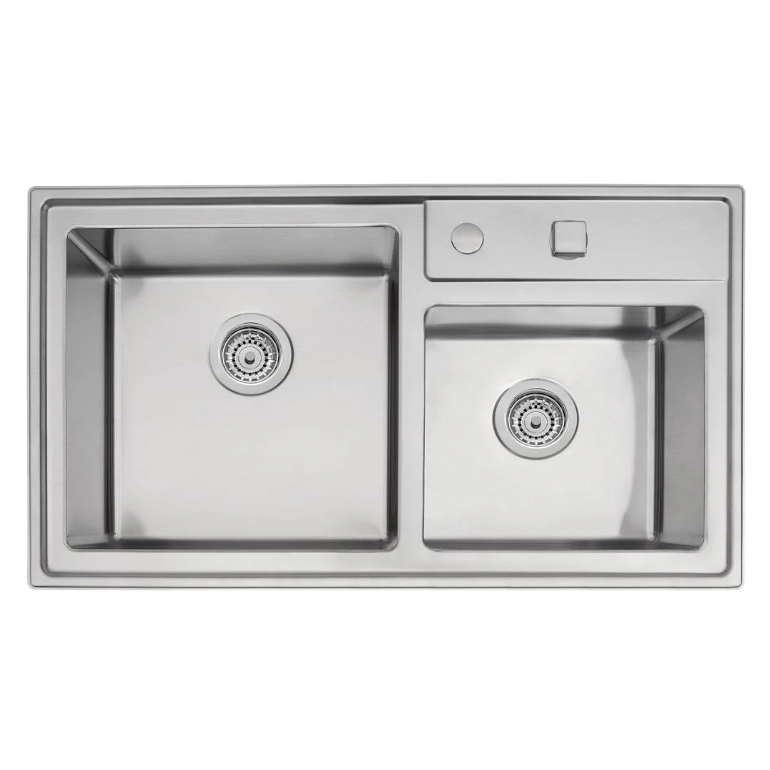 Linsol Quadrum 34L + 19L Sink - Brushed Stainless