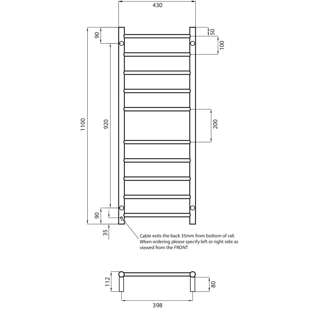 Radiant Heated Round Ladder 430 x 1100mm - Gun Metal Grey - Image 3