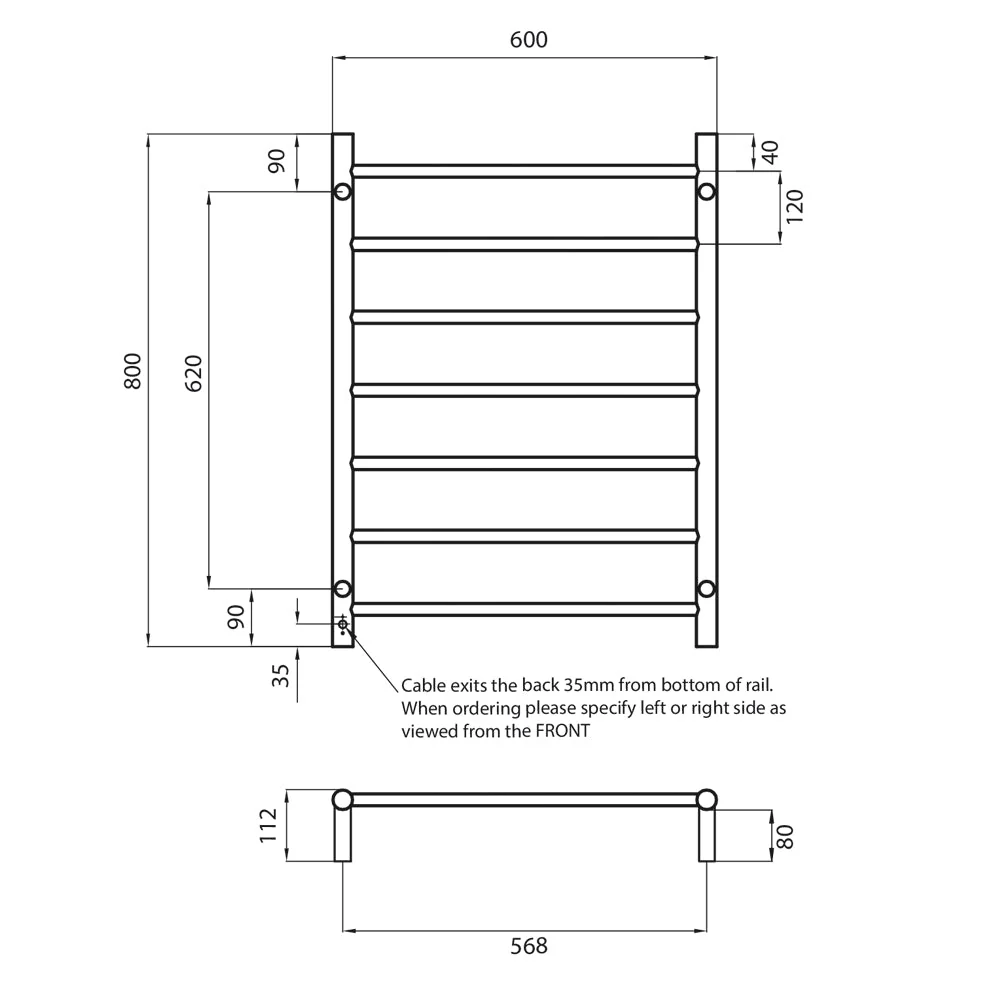 Radiant Heated Round Ladder 600 x 800mm - Gun Metal Grey - Image 3