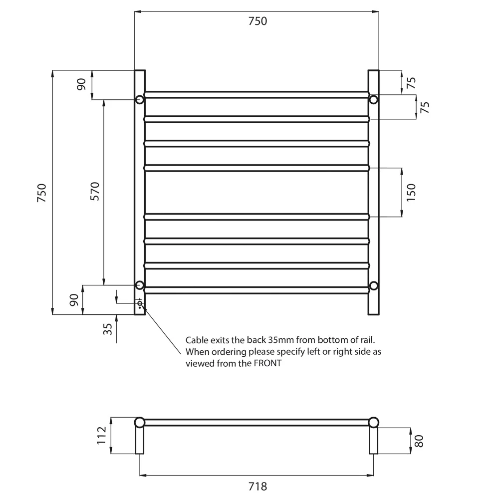 Radiant Heated Round Ladder 750 x 750mm - Gun Metal Grey - Image 3