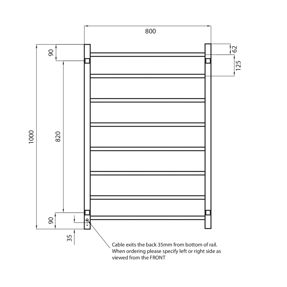 Radiant Heated Square Ladder 800 x 1000mm - Mirror Polished - Image 3
