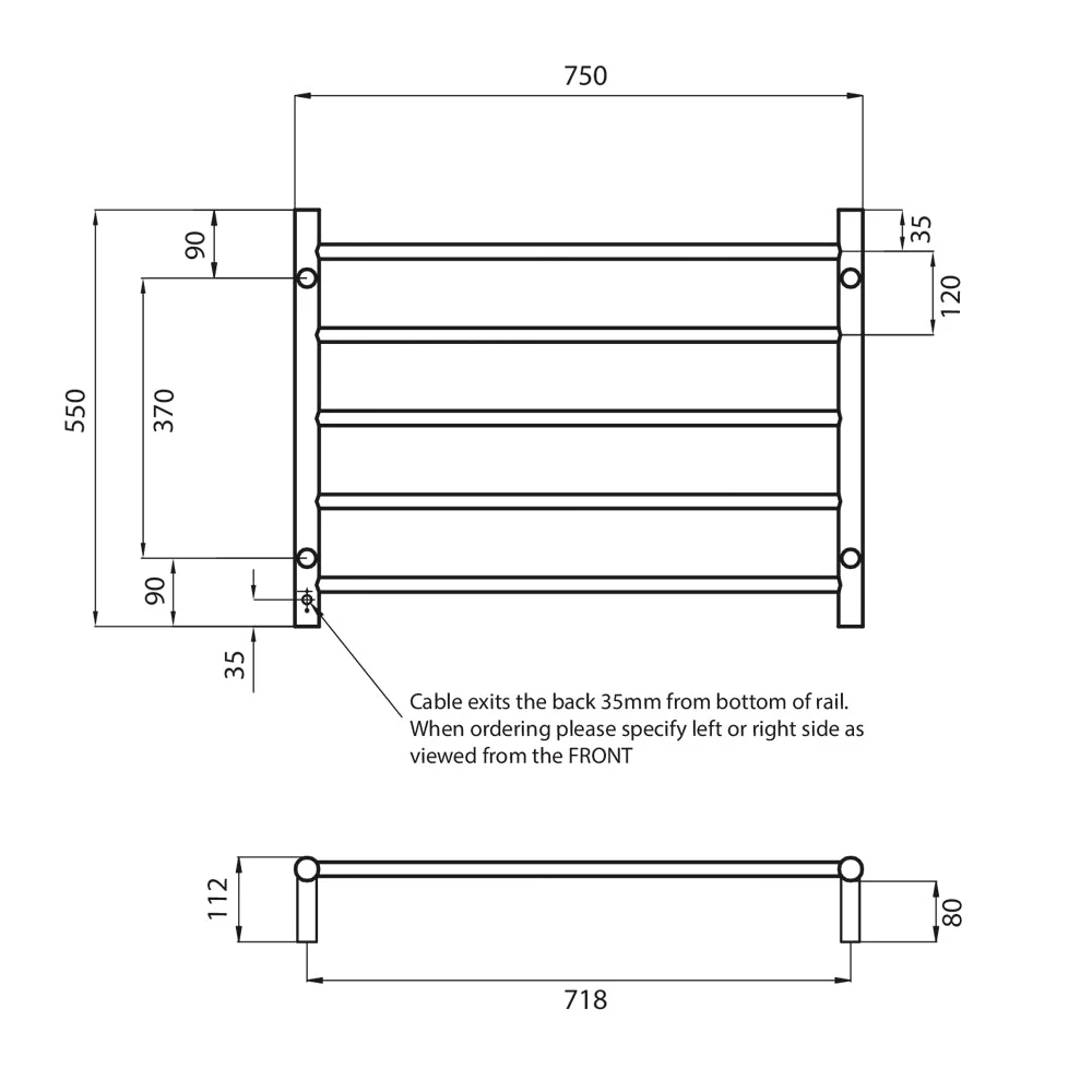 Radiant Low Voltage Heated Round Ladder 750 x 550mm - Mirror Polished - Image 3