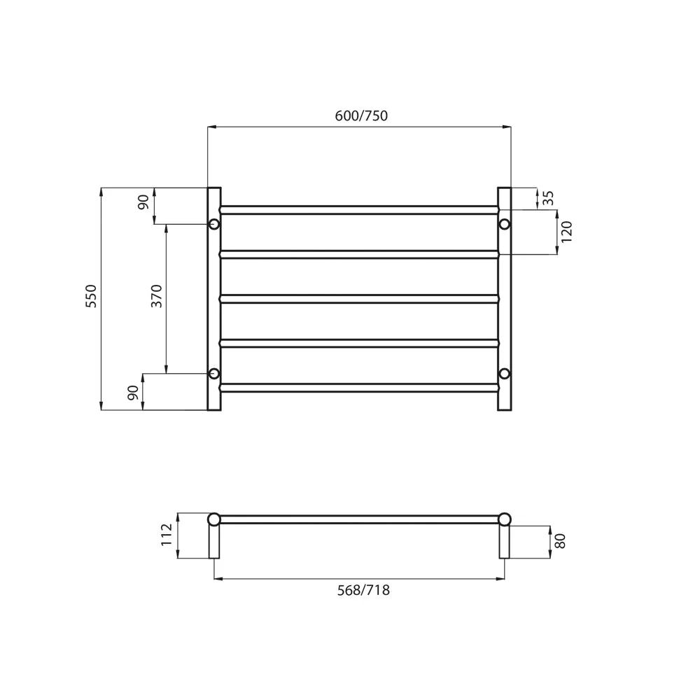 Radiant Non-Heated Round Ladder 750 x 550mm - Brushed Satin - Image 3