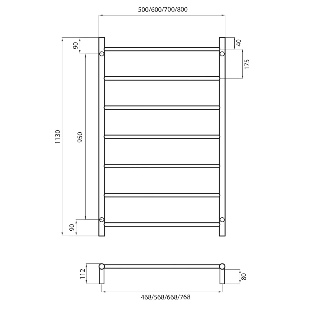 Radiant Non-Heated Round Ladder 800 x 1130mm - Mirror Polished - Image 3
