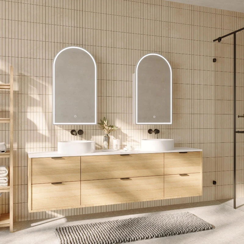Remer Blanca 500mm Arch Shaving Cabinet with LED Light & Demister - Image 3