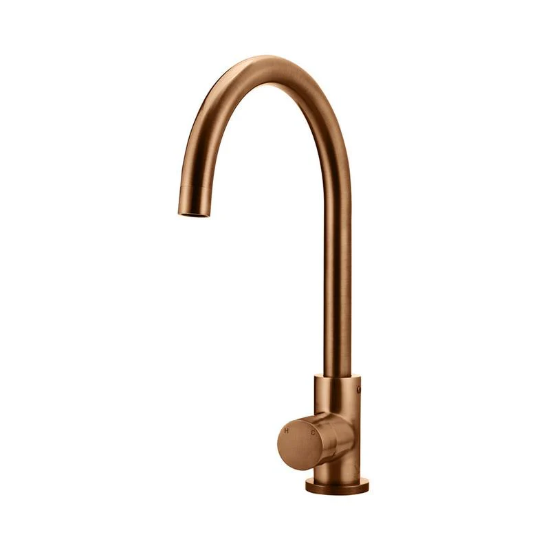 Meir Round Gooseneck Kitchen Sink Mixer Tap with Pinless Handle - Lustre Bronze