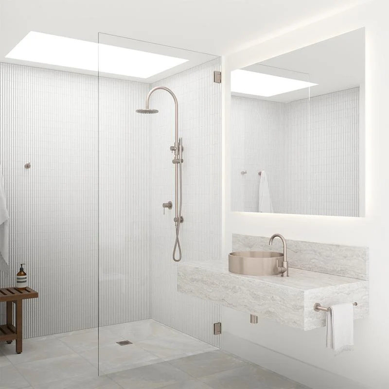 Meir Round Gooseneck Shower Set with 200mm Rose Single-Function Hand Shower - Champagne - Image 4