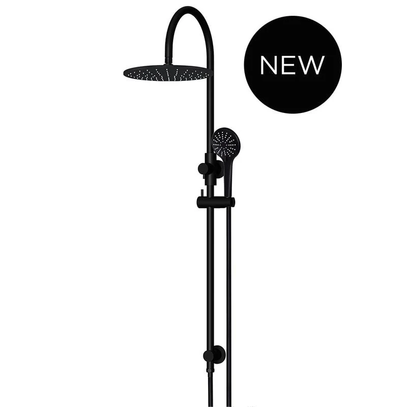 Meir Round Gooseneck Shower Set with 300mm Rose Three-Function Hand Shower - Black Matte