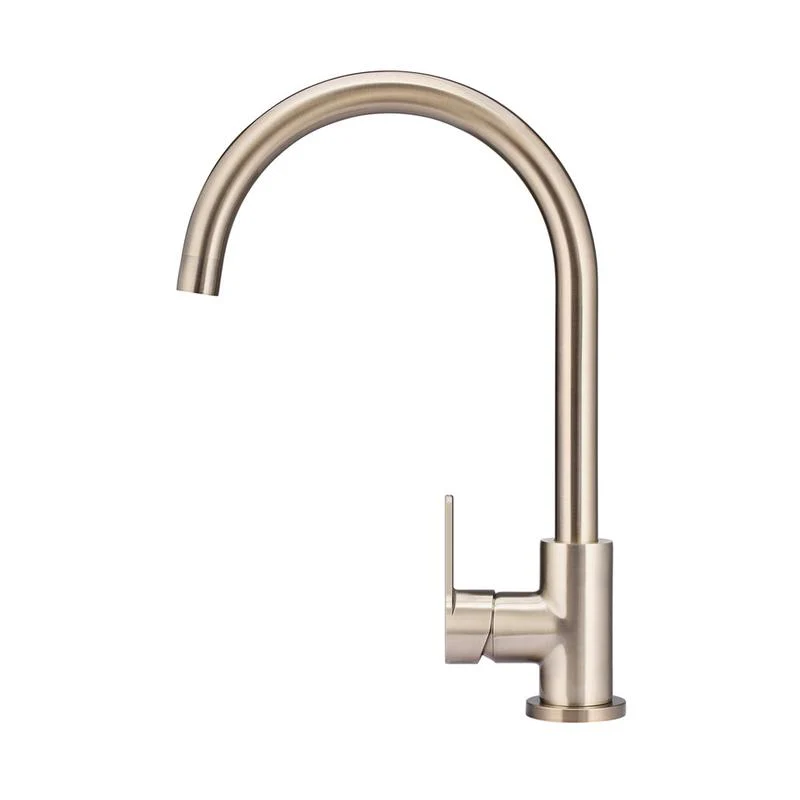 Meir Round Gooseneck Kitchen Sink Mixer Tap with Paddle Handle - Champagne - Image 2